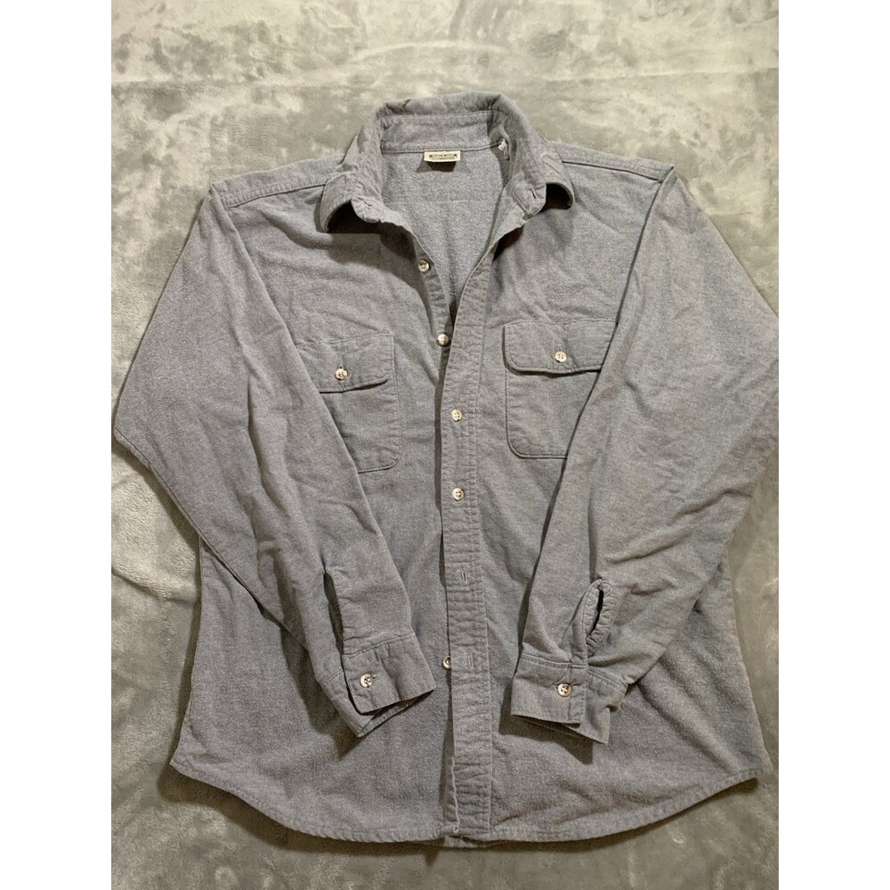 Vintage 90s Y2K Five Brothers Flannel Shirt Size L Grey 2-Pocket Utility USA EUC